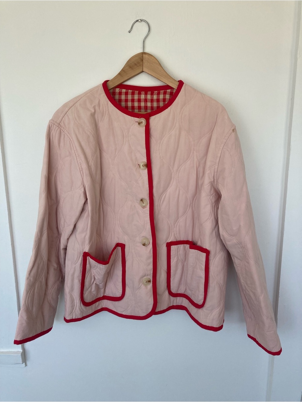 Quilted Pink Reversible Cotton Contrast-Trim Jacket